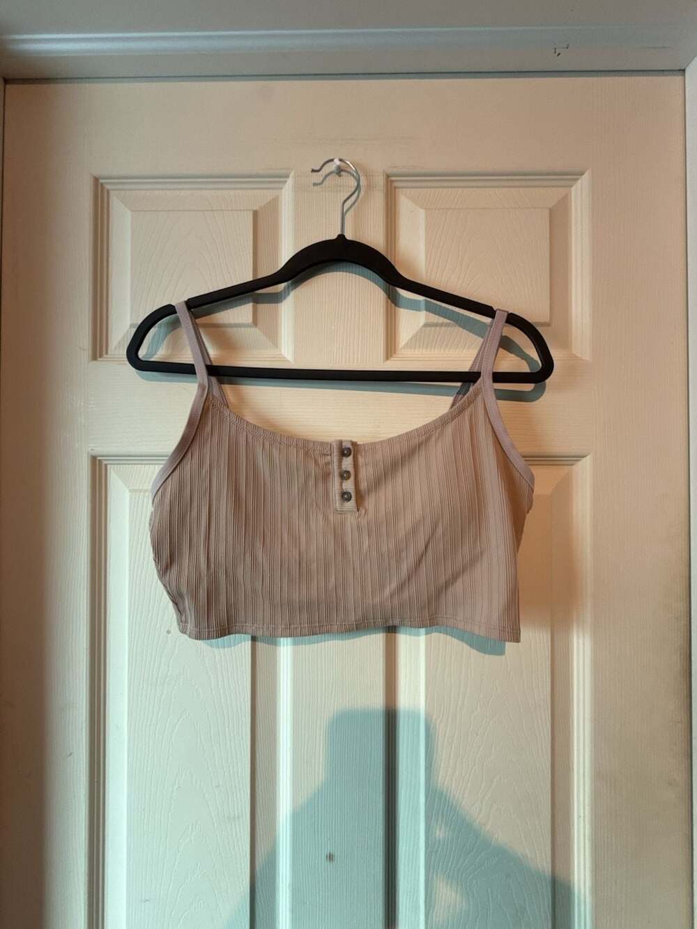 Aerie Scoop Crop Tank Top Size L Brown Button Front Henley